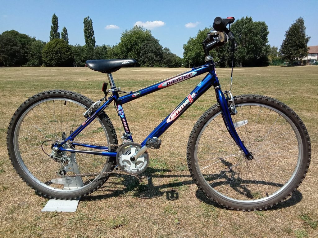 emmelle panther, 16 frame, 26 wheel, 3 x 5 gears, blue & black